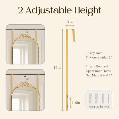 Besdomus Door Full Length Mirror: 14"x50" Gold Bow Over the Door Mirror - size: 50"L x 14"W