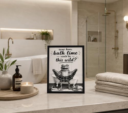 Framed Fun Frogs Canvas Wall Art Poster Prints Bathroom 8×10In1P Be Hung - color: bathroom-5, size: 8×10in