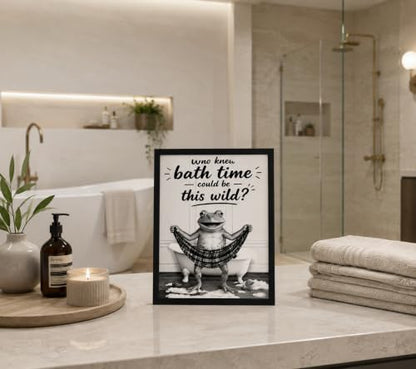 Framed Fun Frogs Canvas Wall Art Poster Prints Bathroom 8×10In1P Be Hung - color: bathroom-5, size: 8×10in