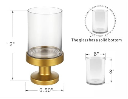 Glass Hurricane Candle Holders and Glass Vase with Minimalism Metal Base in Antique Brass, Handmade and Sturdy Glass, Pillars, Flower Arrangement, Centerpiece, Dining Table (Antique Brass, 6"x11") - color: Antique Brass, size: 6"x11"