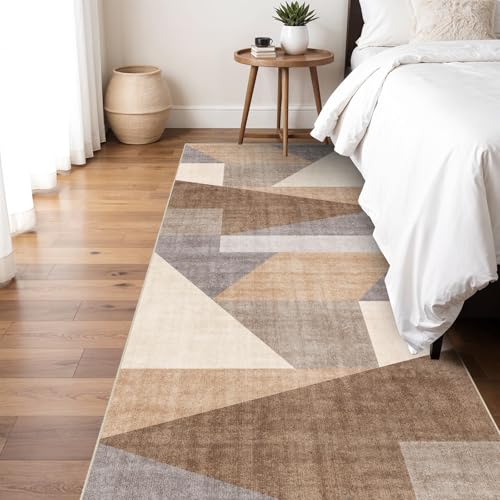 3x8 Washable Geometric Runner Rug - Non-Slip Backing Hallway Rugs Tan Beige - color: Tan Beige, size: 3' x 8' (Rectangular)