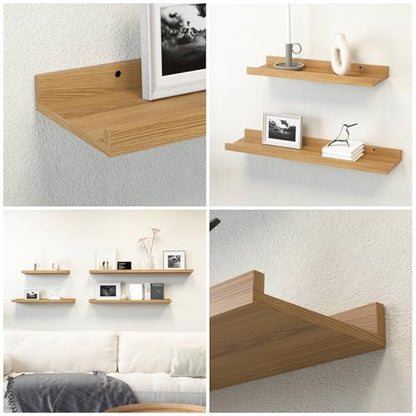 RICHER HOUSE 5-Set Floating Shelves with Lip, Oak Wall Mounted Wood Shelf - color: Oak, size: 16in