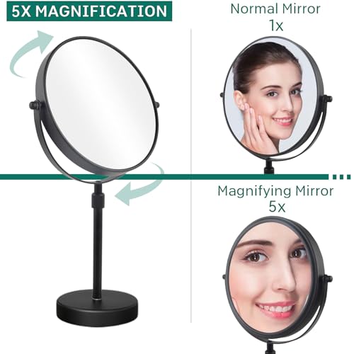 Nicesail Adjustable Tabletop Makeup Mirror Magnified Vanity Matte Black 5X - color: Matte Black-5x