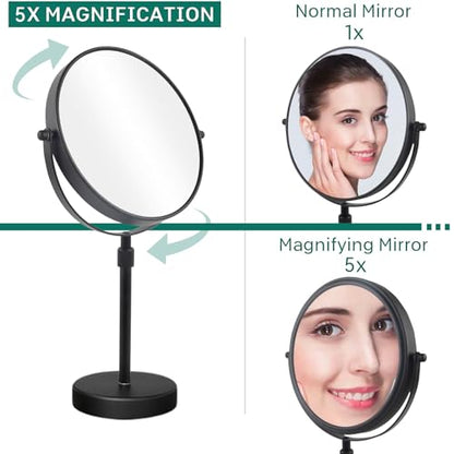 Nicesail Adjustable Tabletop Makeup Mirror Magnified Vanity Matte Black 5X - color: Matte Black-5x