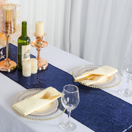 ShinyBeauty Sequin Table Runner Navy Blue Sequins Table Linen Elegant Runners for Rectangle Table Navy 12x72-Inches Glitter Table Cover Birthday Party Supplies - color: Navy Blue, size: 12x72