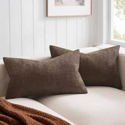 JUSPURBET Chenille Texture 12x20 Lumbar Throw Pillow Covers,Coffee Brown - color: Coffee Brown, size: 20" x 12" (Pack of 2)