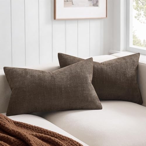 JUSPURBET Chenille Texture 16x24 Lumbar Throw Pillow Covers,Coffee Brown - color: Coffee Brown, size: 24" x 16" (Pack of 2)