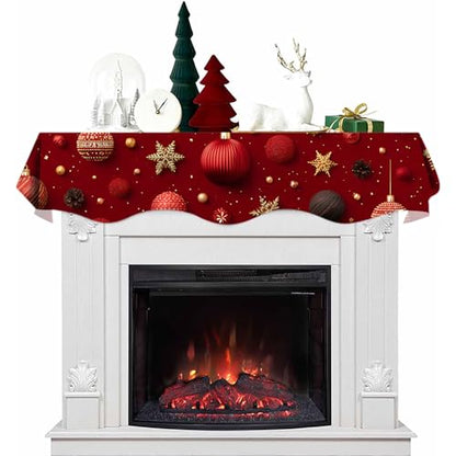 NYZE Christmas Mantel Scarf 70 x 17 Inch Fireplace Mantel Scarf Cover Decoration for Christmas Fireplace Scarf Shelf Top Runner Holiday Winter Home Decor - size: 70 x 17 in, style: Ball