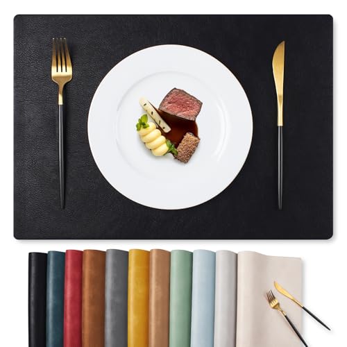 MOSAYT Vinyl Faux Leather Placemats, Set of 6, Black - color: Black