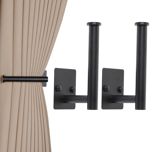 2 Pack No Drill Curtain Holdbacks Adhesive Curtain Tiebacks, Black - color: Black