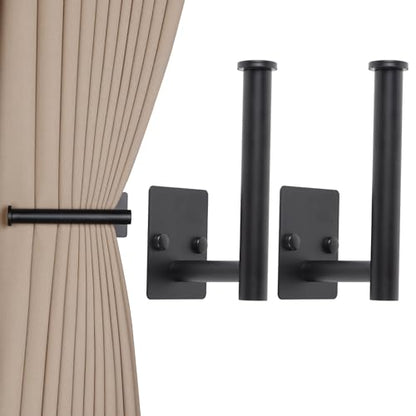 2 Pack No Drill Curtain Holdbacks Adhesive Curtain Tiebacks, Black - color: Black