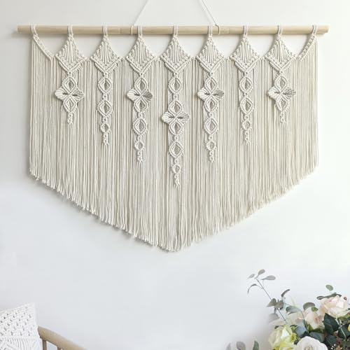 Achart Macrame Wall Hanging Large- Boho Wall Decor- large wall art- Wall Decor Living Room- Macrame Tapestry Boho Decor for Bedroom (Beige-Flower) - color: Beige-Flower