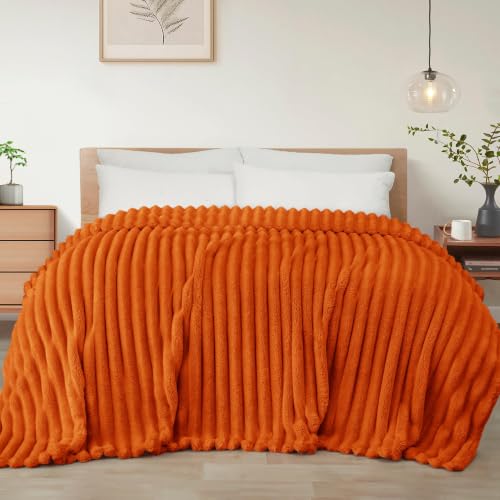 Exclusivo Mezcla Striped Twin Size Fleece Blanket for Bed, Couch, 60"x80" - color: Burnt Orange, size: Twin ( 60x80 IN )