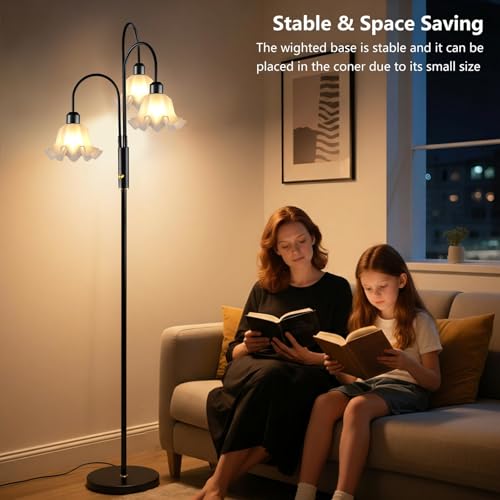 Lightdot Flower Floor Lamp 3 Light Black Dimmable Tall Floral Floor Lamps - color: 3 Flower Down-Black
