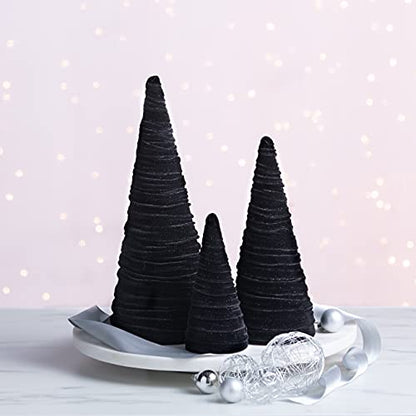 Black Velvet Trees Set of 3, Modern Black and White, Holiday Entryway, Winter Home Mantel, Valentine Tabletop Tree, Centerpiece Holiday Table, Minimalist (Black) - color: Black