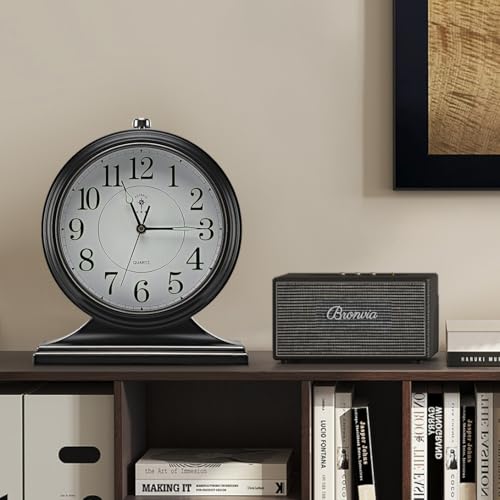 10-inch Retro Mantel Desk Clock, Vintage Table Clock for Fireplace, Easy to Read, Silent Movement, Accurate Timing, Black - color: Black