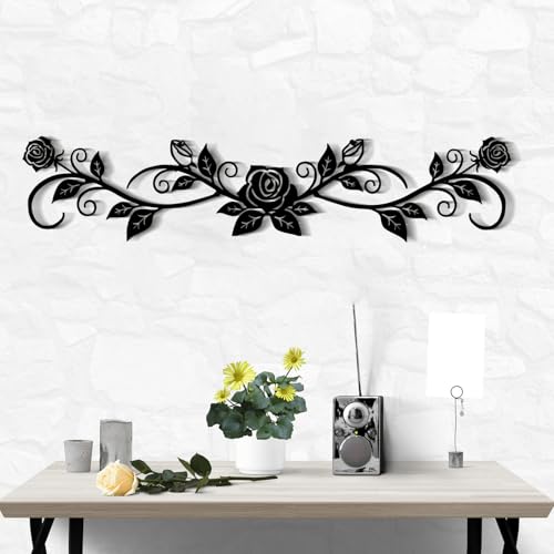 DUOOLN Large Metal Rose Flower Wall Decor Art, Decorative Bathroom Signs. - color: Rose Scroll-Black