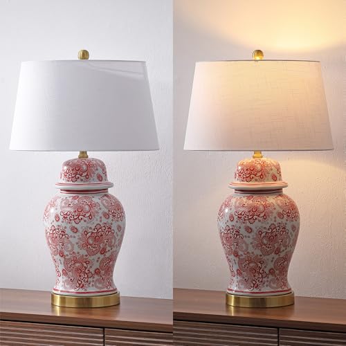 JONATHAN Y Ellis Chinoiserie Ginger Jar Table Lamp 29.5", Red/White - color: Red/White