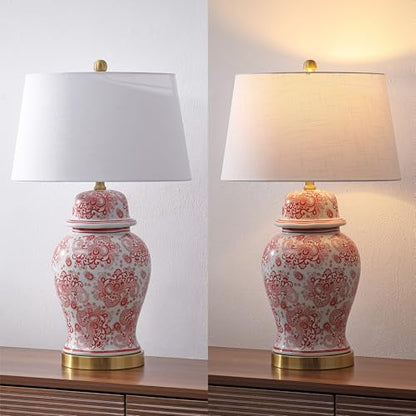 JONATHAN Y Ellis Chinoiserie Ginger Jar Table Lamp 29.5", Red/White - color: Red/White