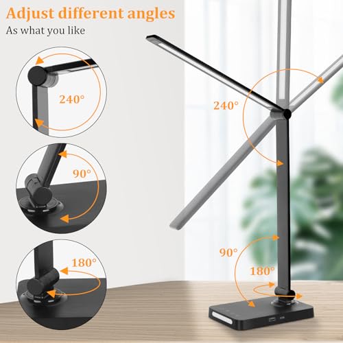 LED Desk Lamp with USB Ports,Touch Desk Lamps for Home Office with 5 Modes - color: Black