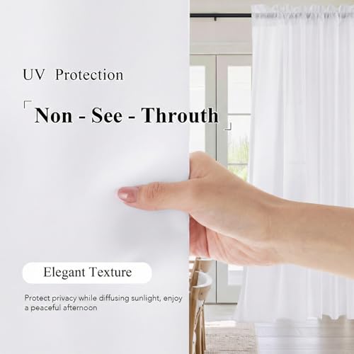 NICETOWN 4 Panels Sheer Curtains 84 inches Long, Non See Through - color: Pure White, size: 52"W x 84"L (Pack of 4)