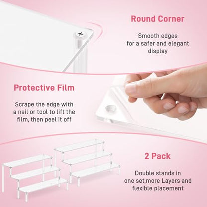 2 Packs Acrylic Display Stand Riser,3 Tier Perfume Organizer Cupcake Stand - color: Clear, size: 11.6x3.1 inch