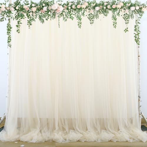 Champagne Sheer Backdrop Curtains for Parties Wedding Baby Shower Birthday Tulle Backdrop Drapes for Engagement Bridal Shower Christmas Photoshoot Background Decorations 10 ft X 10 ft, 2 Panels - color: Champagne, size: 10FT X 10FT(2 Panels W5ft X H10ft)