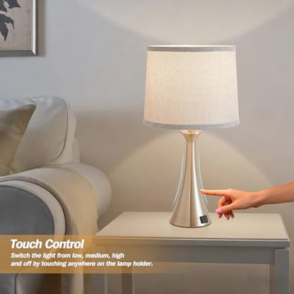 Touch Table Lamps Set of 2, 21" Bedside Lamps with USB C+A, Silver - color: Silver 2pcs