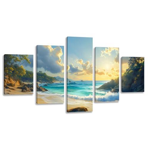 Landscape Coastal Wall Art for Living Room Beach Canvas Wall Art Prints Artwork for Walls Nature Ocean Scenery Wall Paintings Wall Poster Wall Decor for Bedroom Home Office Decor - 50"W x 24"H - color: Artwork-15, size: 50"W x 24"H