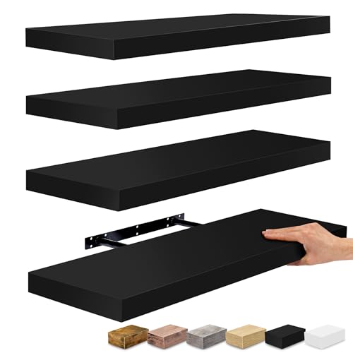 Sorbus Floating Shelves for Wall, Wood Wall Storage (4 Pack, Black) - color: Black, size: 4 Pack
