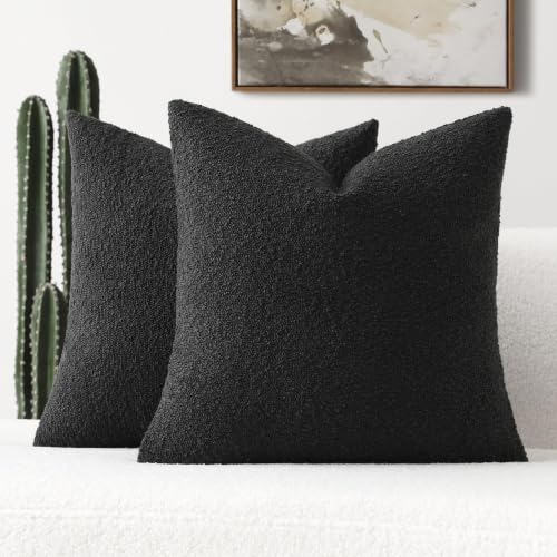 FUTEI Pack of 2 Boucle Textured Throw Pillow Covers 22x22 Inch, Black - color: Black, size: 22" x 22" (Pack of 2)