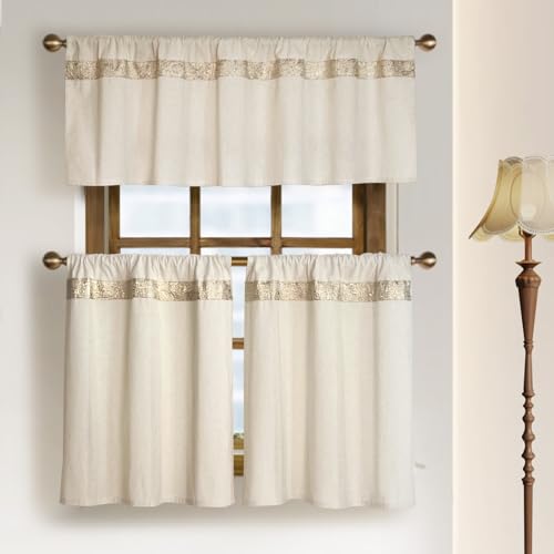 Oindec 2 Pack Cotton Linen Kitchen Valance Curtains, 16 inches - size: 55"W x 16"L (Pack of 2)