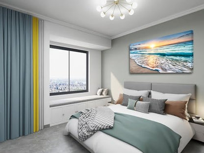 Baisuart S02250 Canvas Prints Wall Art Beach Sunset Ocean Waves Nature Pictures Stretched Canvas Wooden Framed for living Room Bedroom and Office - color: Sunset Waves, size: 40"L x 20"W