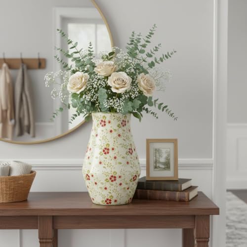 Green Chinoiserie Ceramic Vase, 11 Inch Tall - color: Green, size: 11 inch