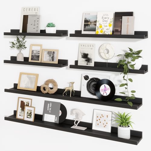 Picture Ledge Shelf, Floating Shelves for Wall Decor, Black, Set of 6, 48'' - color: Black, size: 48 inch
