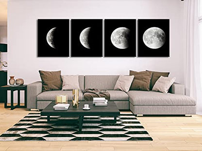 Wieco Art Large Black White Moon Canvas Print, Modern Abstract Space Sky Wall Art, Gallery Wrapped Artwork Ready to Hang for Living Room Bedroom Home Office Decor - size: 20x24inchx4pcs (50x60cmx4pcs)