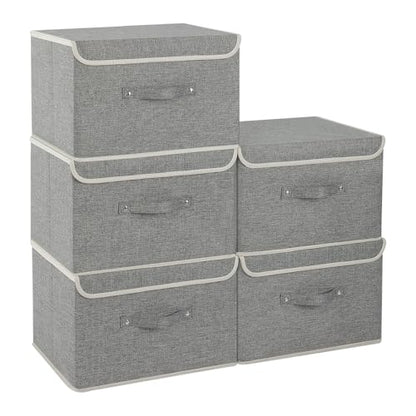 Foldable Fabric Storage Cubes with Lids,Grey 15x9.8x9.8in,5 Pack - color: Grey, size: 15x9.8x9.8in(5-pack)