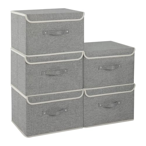 Foldable Fabric Storage Cubes with Lids,Grey 15x9.8x9.8in,5 Pack - color: Grey, size: 15x9.8x9.8in(5-pack)