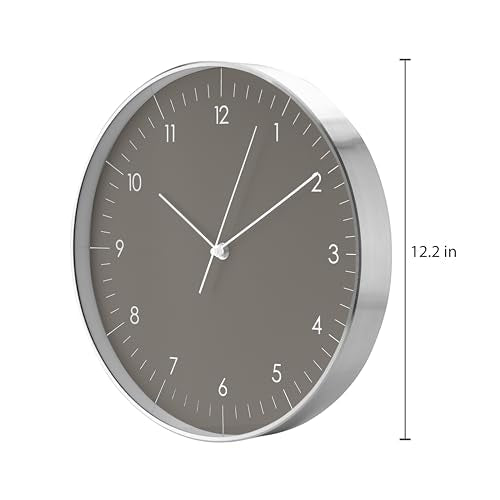 LUUK LIFESTYLE Modern Silent Quartz Wall Clock, 12in, Dark Grey & Gold | Chic & Minimalist, Non-ticking, Analog, Arabic numerals, Easy-to-read, Battery operated, for Living Room, Mantel, Foyer - color: Dark Grey, 12"