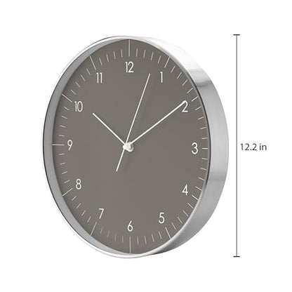 LUUK LIFESTYLE Modern Silent Quartz Wall Clock, 12in, Dark Grey & Gold | Chic & Minimalist, Non-ticking, Analog, Arabic numerals, Easy-to-read, Battery operated, for Living Room, Mantel, Foyer - color: Dark Grey, 12"