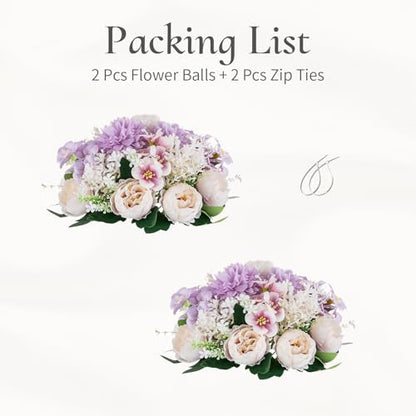 Flower Balls Centerpieces Tables: Purple White Silk Rose, 2Pcs - color: Purple Pink White, size: 2 PCS