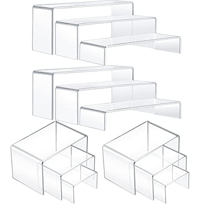 Tuanse 4 Set Acrylic Display Risers Clear Rectangular Display Stand Shelf