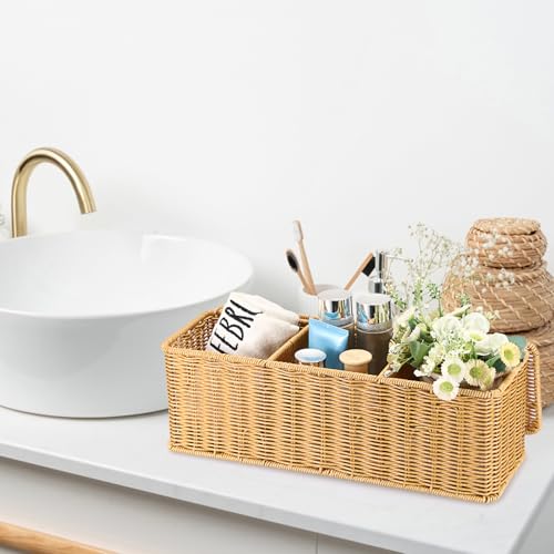 Sumnacon Wicker Storage Basket with Lid, Rectangle Bathroom Narrow Baskets - color: Yellow