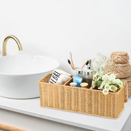 Sumnacon Wicker Storage Basket with Lid, Rectangle Bathroom Narrow Baskets - color: Yellow