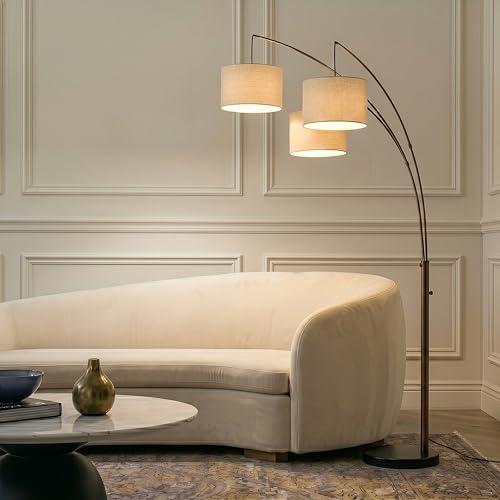 Brightech Trilage Arc Floor Lamp - Large Standing Lamp with 3 Fabric Shades & LED Bulbs for Living Room Over the Sofa, Reading, Multi-Head Traditional Tree Floor Lamp for Bedroom - Oil Rubbed Bronze - color: Oil-Rubbed Bronze