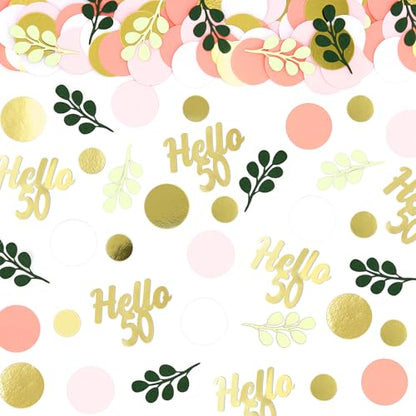 300PC 50TH Birthday Confetti for Table Pink and Sage Green Happy 50TH Birthday Decorations for Women Dots Hello 50 Confetti Scatters Fifty and Fabulous Party Decor Supplies - style: Pink Hello 50 Confetti