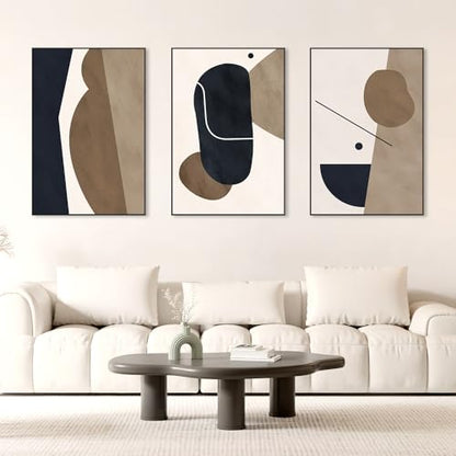 Large Black Framed Abstract Wall Art for Living Room, 3Piece 24x36 In - color: Black Brown