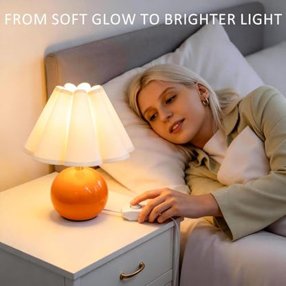 Small Bedside Table Lamp, 11.8'' Ceramic Stepless Dimmable Lamp (Orange) - color: Orange