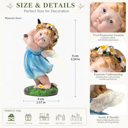XJar Garden Fairy Figurine, Hand Painted Resin Yard Decor Statue - color: Flower Fairy Gardener-blue