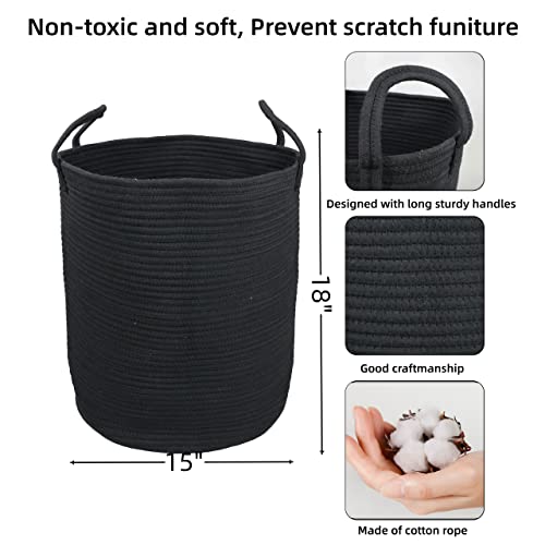 XUANGUO Black Cotton Rope Laundry Basket Hamper for Clothes Large - color: black, size: Regular